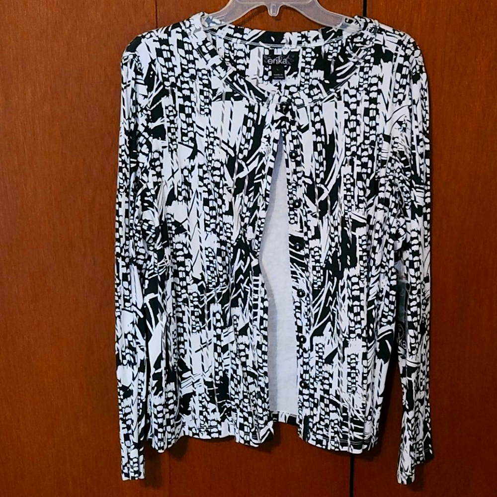 NWT Erika black & white button front cardigan 100% cotton  Sz L